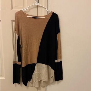 INC International Concepts Colorblock Long Sleeve Top in Black, Brown, and Cream